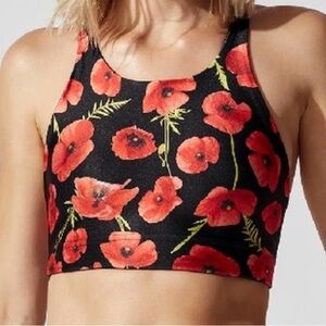Terez Red Flower Print Black Sports Bra Size L